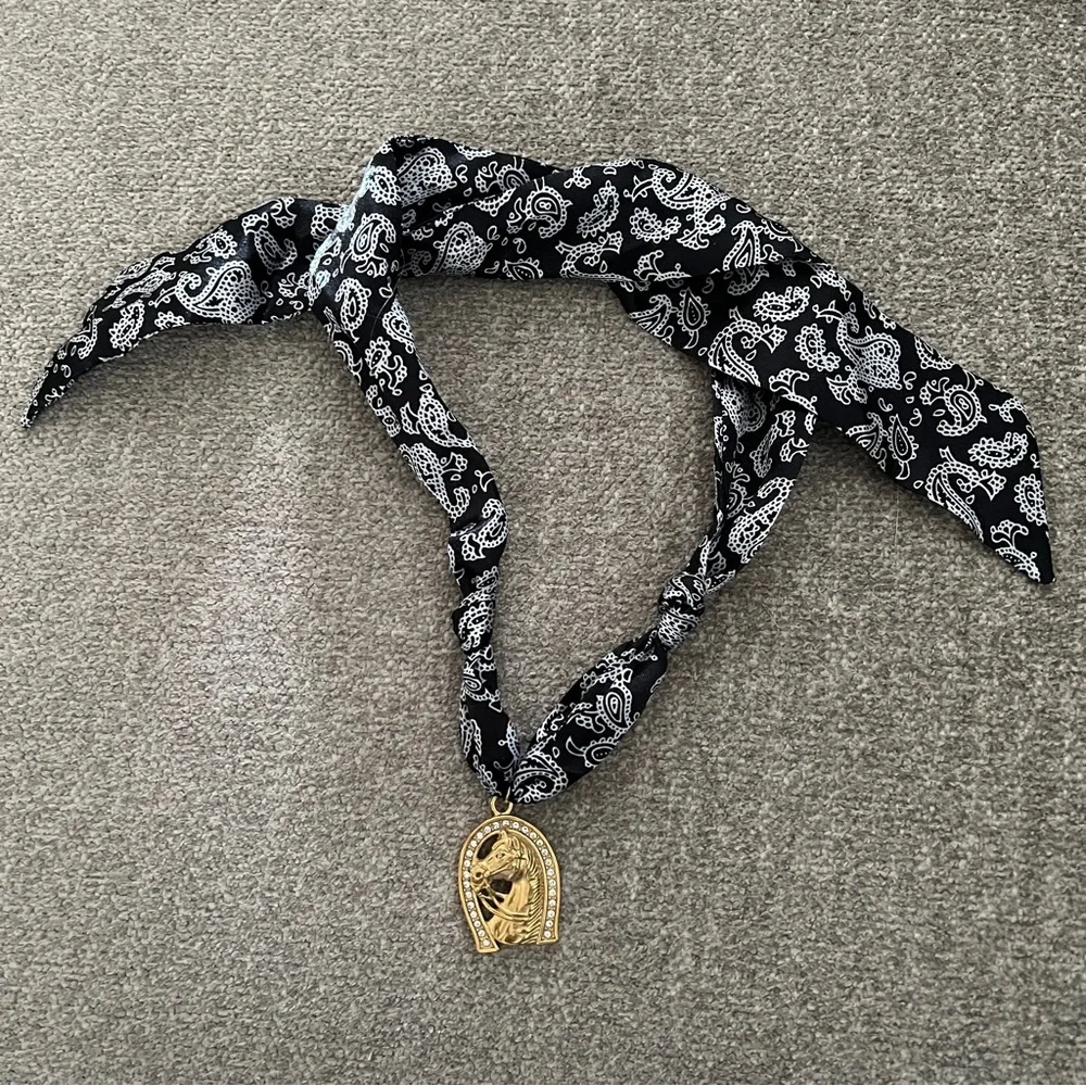 Western Bandana Horseshoe Adjustable Choker Necklace - Picture 4 of 4